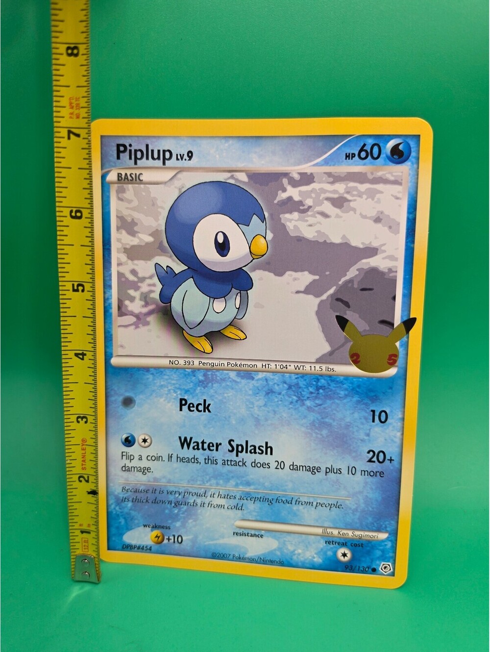 Jumbo oversized Pokémon Piplup 93/130 25th Anniversary Card 2021